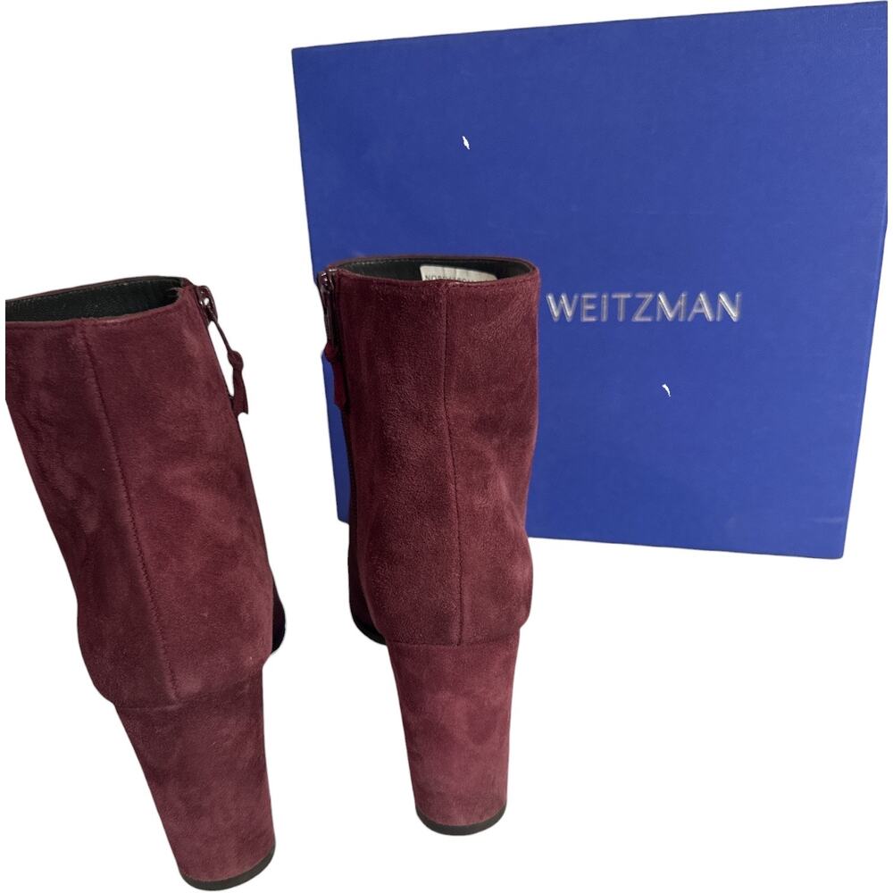 Stuart Weitzman Trendy Booties 7 Bordeaux Suede Pointed Toe Block Heel NWT - Picture 5 of 7